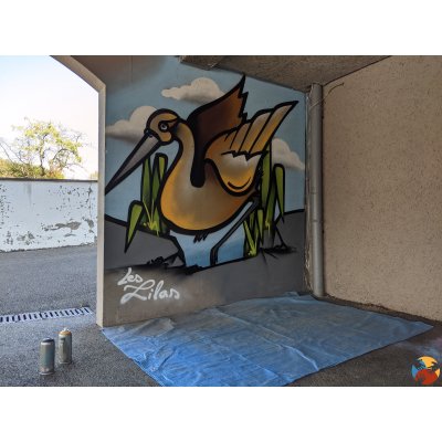 Premier mur du préau réalisé par Pums